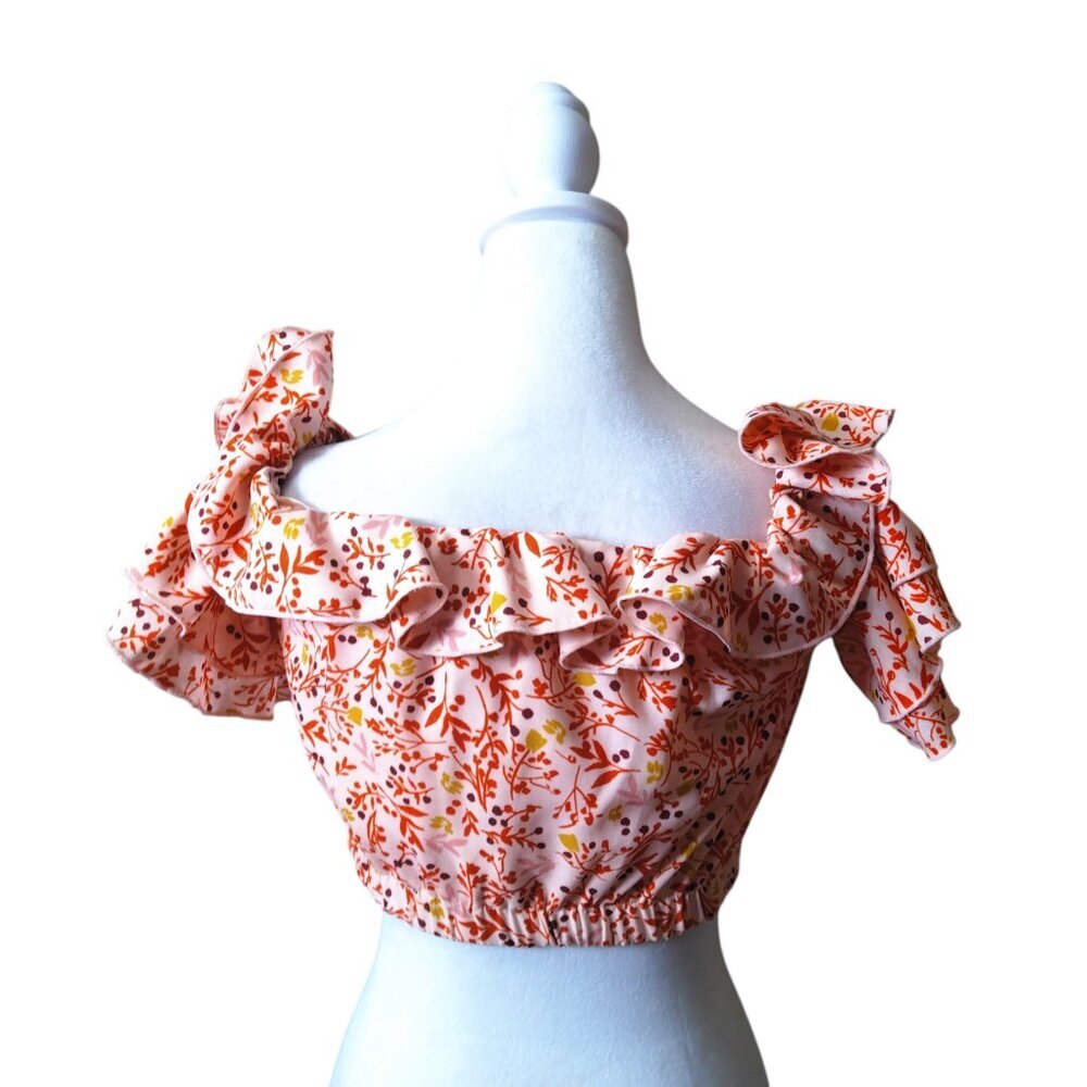 Finders Size Small Floral Ruffle Crop Top Blouse Boho Peasant Feminine Frilly - Picture 5 of 7